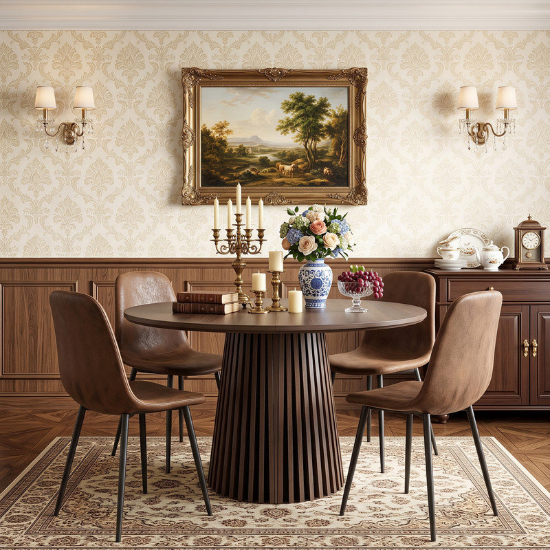 39.37"-70.87" Extendable Oval Dining Table Set with High-Back Chairs