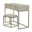 Coiffeuse en bois gris clair avec tabouret et miroir caché