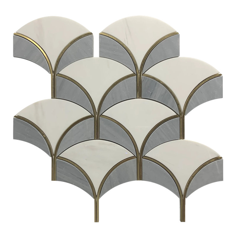 Thassos & Gray Shell Waterjet With Gold Accents 14-In X 13-In Polished Waterjet Mosaic Floor And Wall Tile(1.26-Sq. Ft/ Piece)
