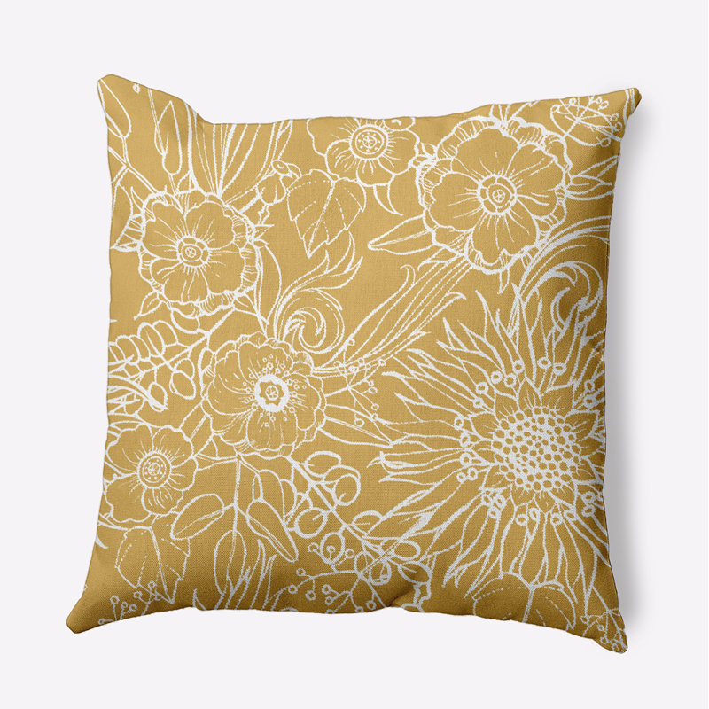 Cuban Flare Zentangle Floral Print Indoor/Outdoor Square Pillow, Gold, Square 18"
