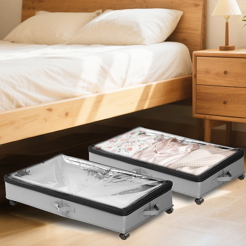 Underbed Storage Container With Wheels And Lid For Clothes, Shoes, Toys, Books