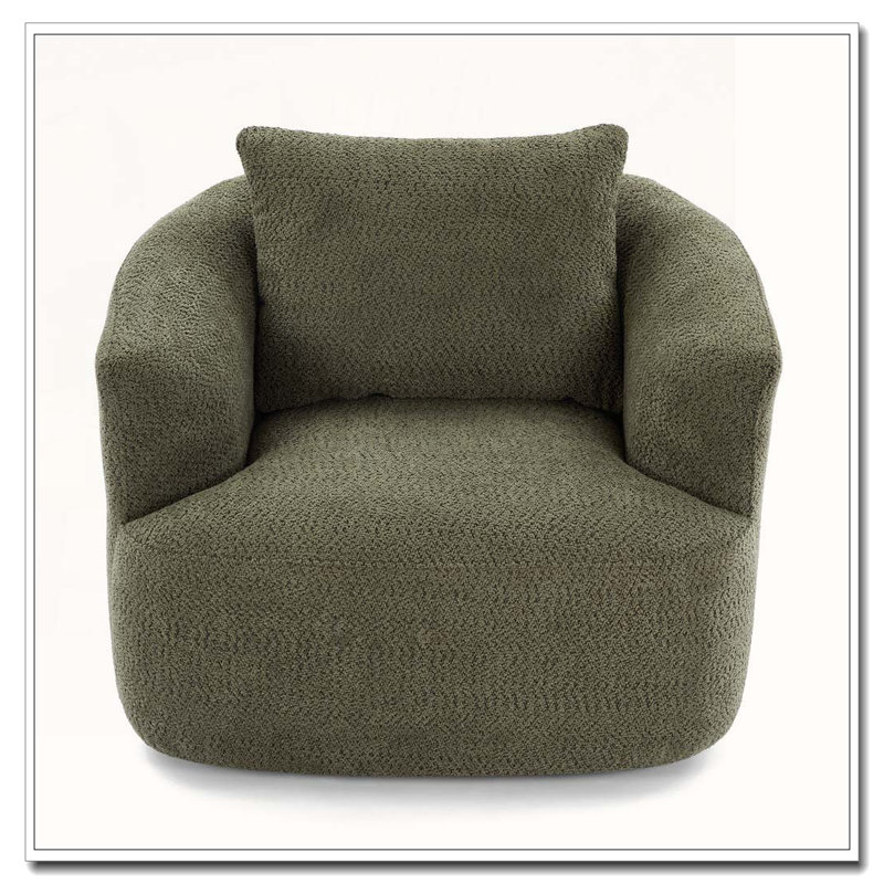 Fauteuil demi-tonneau pivotant en chenille avec coussin décoratif Chenille, Vert