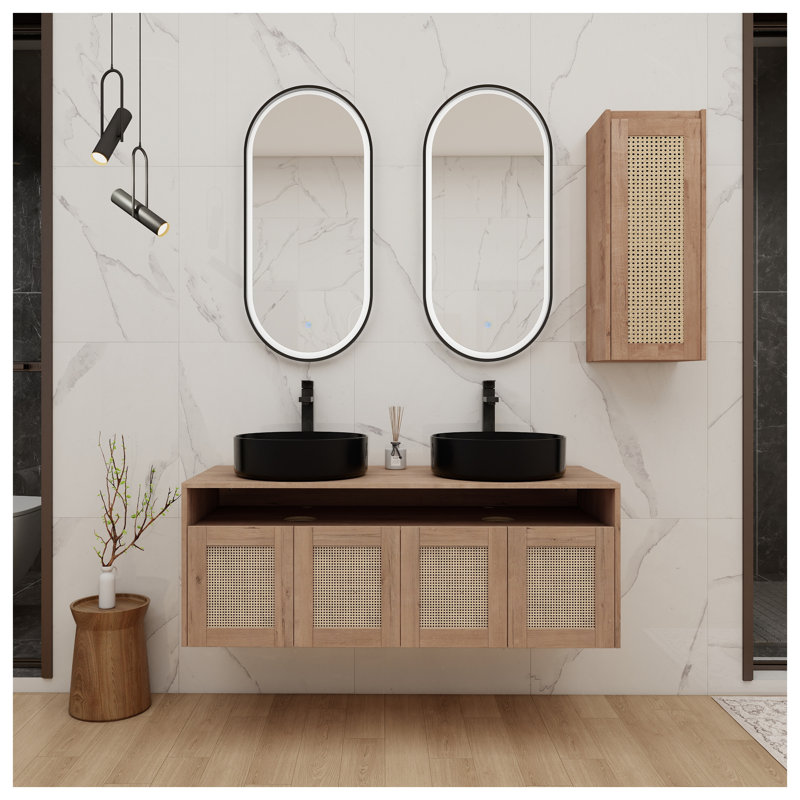 Ensemble de meuble-lavabo double 48 po avec armoire d'appoint 48 po