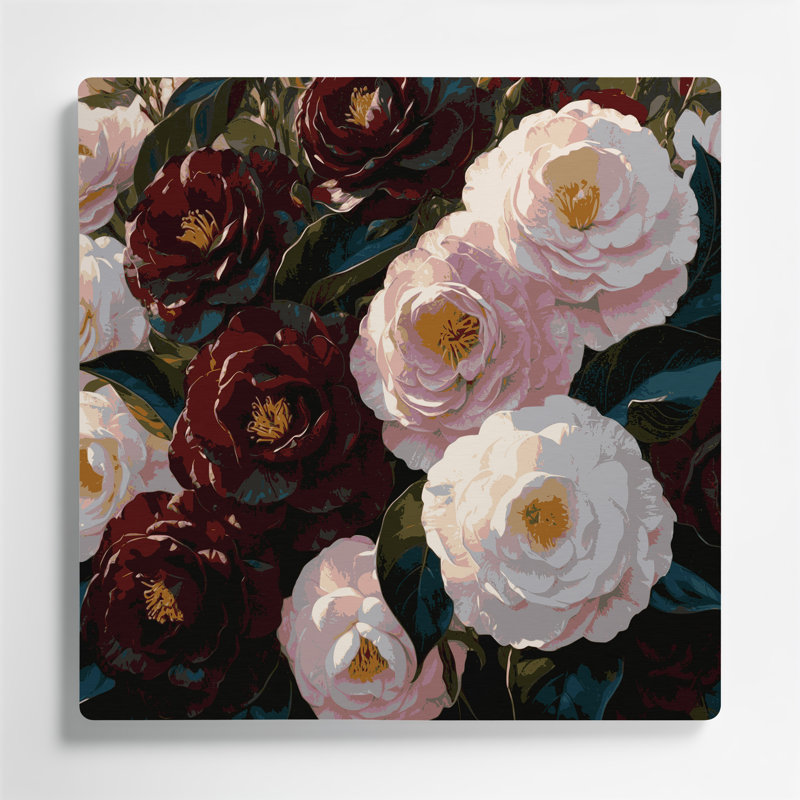 Art mural en métal Botanical Camellias, H 16 po x l 16 po