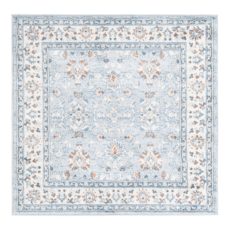 Tapis bleu turquoise à motif floral Arends, Carré 4 pi 1 po