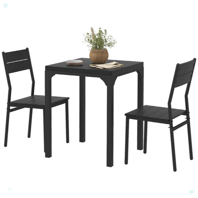 Black 3-Piece Modern Dining Set with Square Table and 2 Chairs