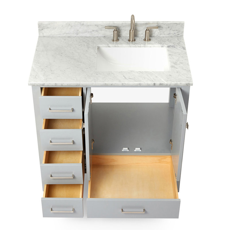 Flynt 37'' Single Bathroom Vanity with Carrara Marble Top, Gray