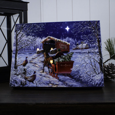 Starry Winter Night 8x6 Lighted Tabletop Canvas