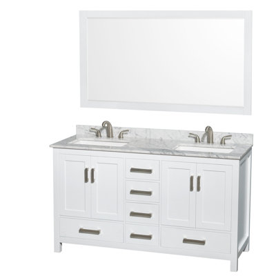 Meuble-lavabo double autoportant 60 po avec plateau en marbre Sheffield