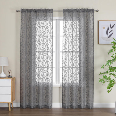 Furman Sheer Curtains 84 Inches Long 2 Panels Set, Light Filtering Window Curtains, Semi Transparent Voile Top Dual Rod Pocket, Grey, 40Wx84l Inch