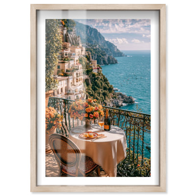 Dessert and View of the Coast Shadowbox Print Living Room Wall Decor by Notoriart, Blonde Frame