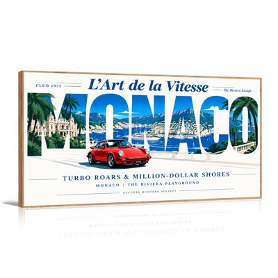 Red Porsche 911 Turbo Monaco Cityscape Typography Canvas Wall Art
