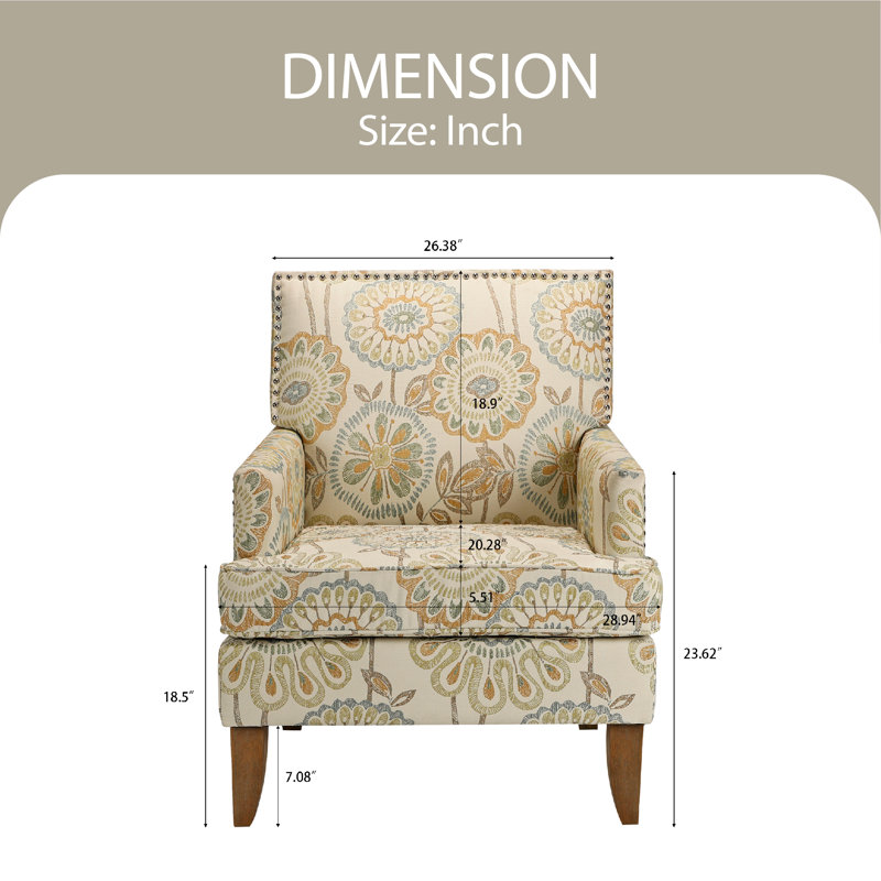 Fauteuil de 28,94 po de largeur, Mélange de polyester beige et jaune, Brun clair