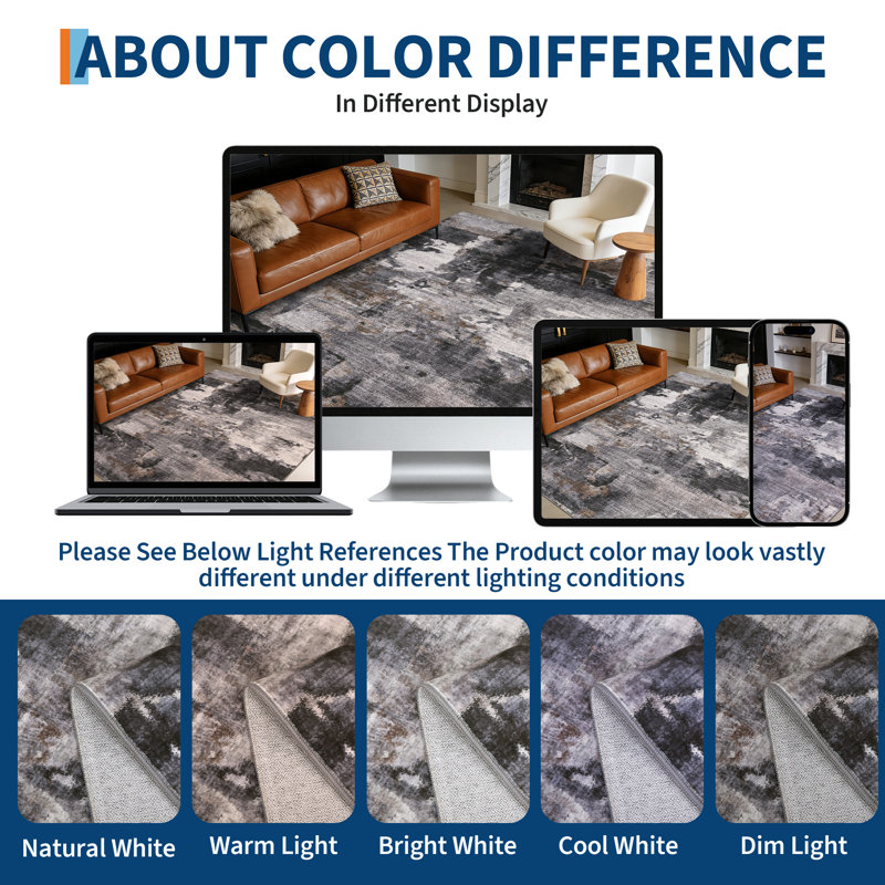 Ultra Thin Washable Area Rug – Modern Abstract Carpet, Non-Slip & Non-Shedding, Spot Resistant for Living Room, Bedroom, Hallway, Dining Room, Office – Blue & Colorful, Multiple Sizes