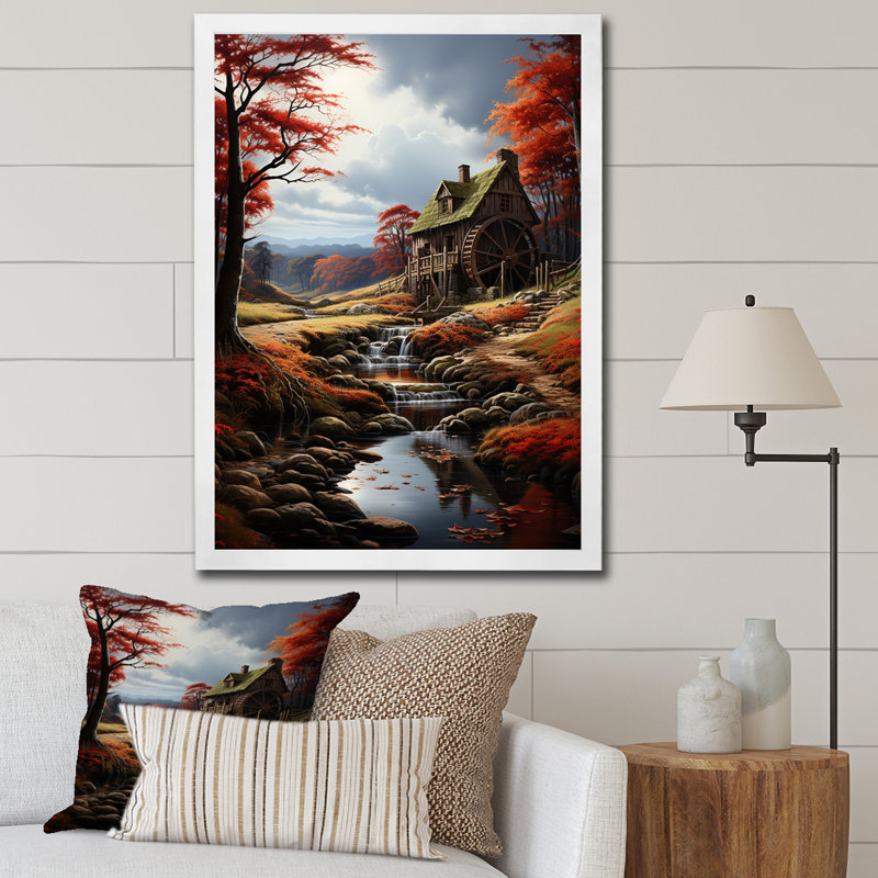 Babucarr Red Mills Red Mill Retreat sur toile, H 32 po x l 16 po x P 1 po, Cadre photo blanc