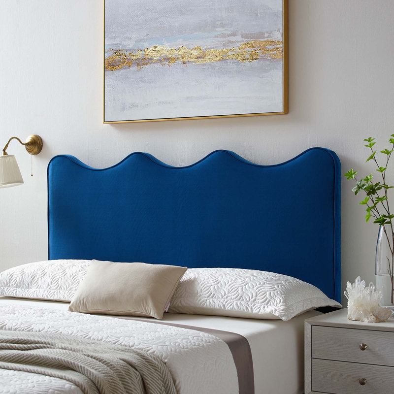 Velvet Upholstered Panel Headboard, Full/Queen, Blue