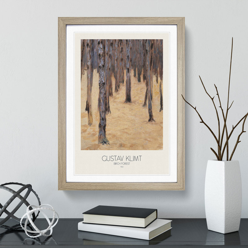 Birch Forest No.2 with Border by Gustav Klimt - Framed Print, Oak Framed, 65cm H x 48cm W x 2cm D