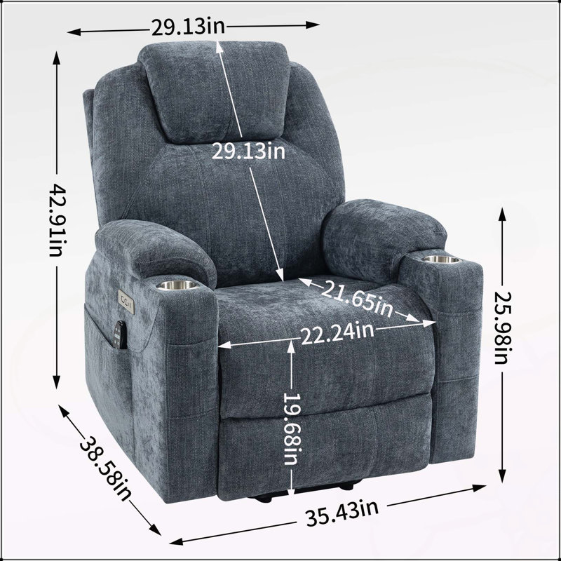 Power Lift Recliner Chair with Massage, Heat, and Convenient Features, Blue
