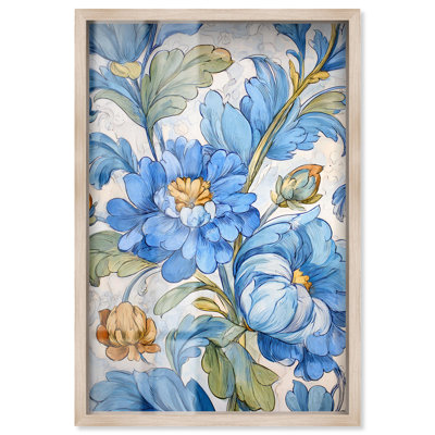 Décoration murale fleur bleue bleue par Art Remedy, cadre blond, 17 x 25
