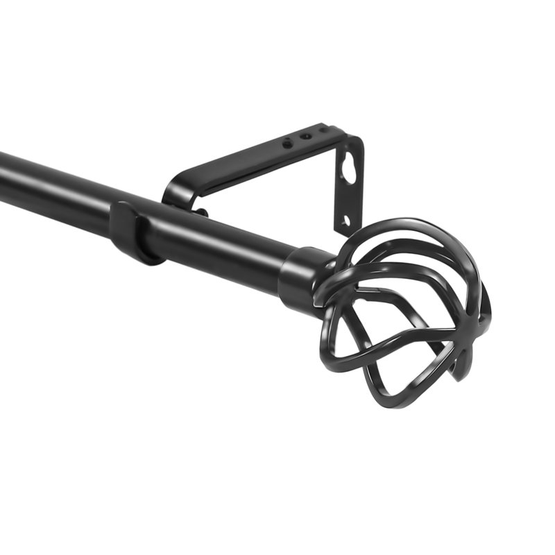 Black Adjustable Steel Single Curtain Rod with Decorative Finials