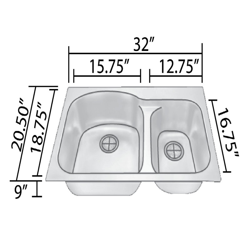 32'' L Double Bowl Stainless Steel Kitchen Sink