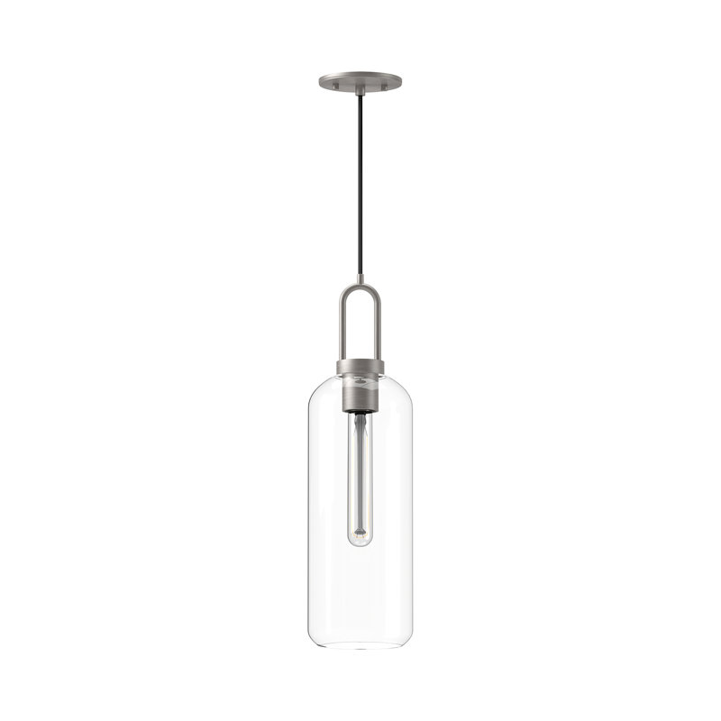 Luminaire suspendu cylindrique Minneapolis, Nickel brossé, Transparent, H 20,75 po x l 6 po x P 6 po