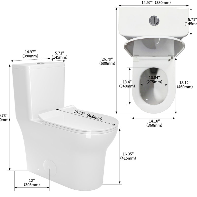Une toilette en céramique allongée, blanche, 1,1 / 1,6, de hauteur confortable et allongée 1,1 et 1,6