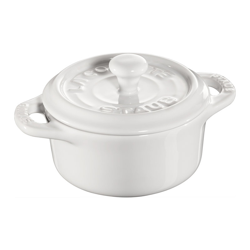 STAUB Ceramic 3-pc Mini Round Cocotte Set with Tray - White, White