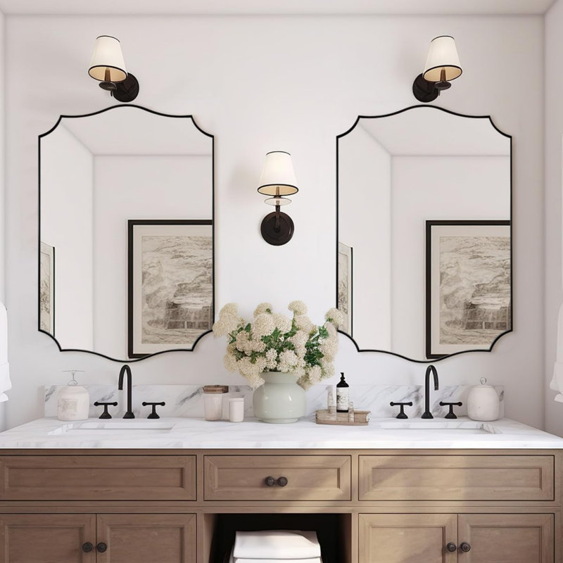 Miroir de salle de bain Anayalee Cadre en acier inoxydable, 36 po x 24 po, Noir mat