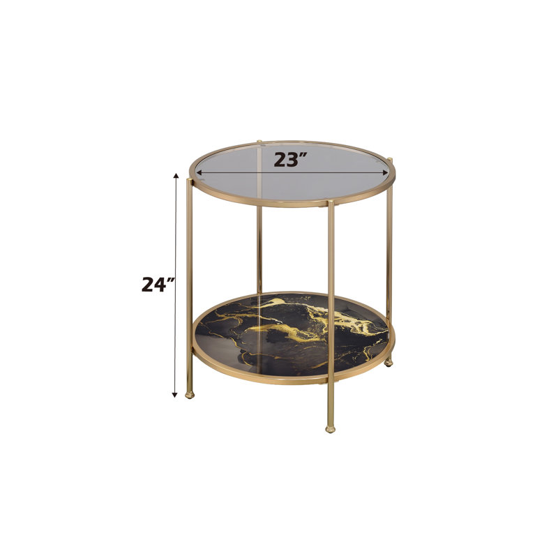 Metal End Table With Black Marble Print Feature & Practical Functionality Hall Legs Design