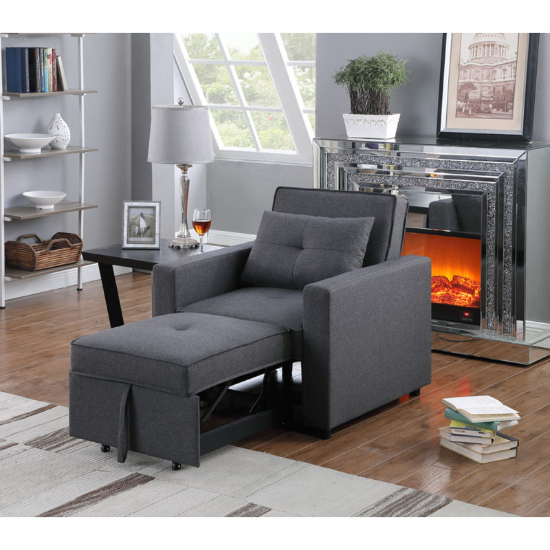 Fauteuil convertible en lin gris foncé 33,25 po Zoey, Gris foncé