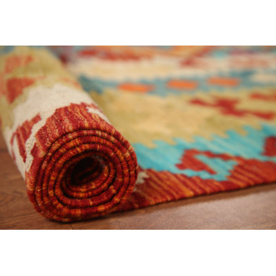 Tapis oriental réversible en laine Kilim 10 x 16