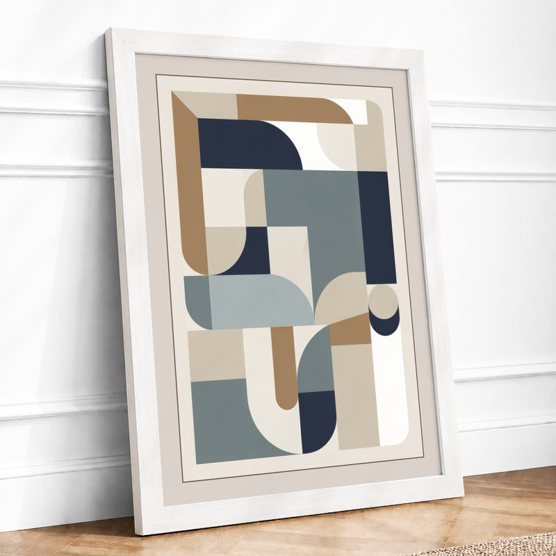 Geometric Equilibrium Mid-Century - Framed Print, A4 - 29.7 x 21.0 cm, White