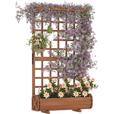 67 Inch Raised Garden Bed with Trellis and Roof, Wooden Planter Box with Drainage Holes, Freestanding Planter for Climbing Plants Vegetables Flowers