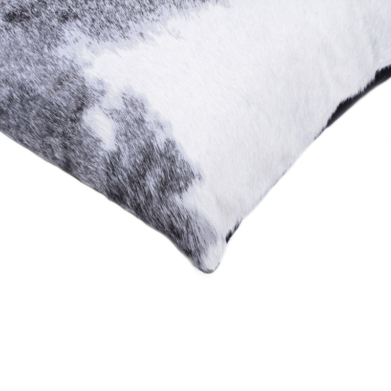 18" Grey and White Cowhide Throw Pillow