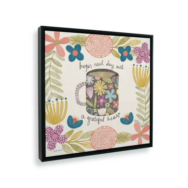 Grateful Heart Coffee by Katie Doucette Art Print, L 12 po x H 12 po, Noir, Toile avec cadre
