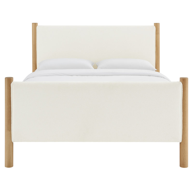 Lit plateforme tapissier Maven Boucle, À plumes - couleur chêne, Bois massif et bois manufacturé, Complète