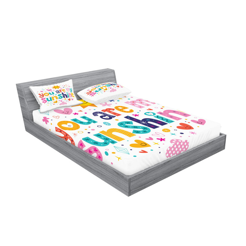 Ambesonne Cartoon Fitted Sheet & Pillow Sham , Multicolor, Queen Sheet Set + 4 Pillowcases