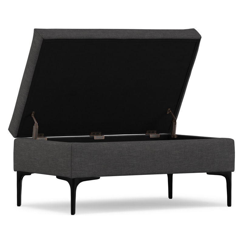 Repose-pieds rectangulaire avec rangement caché en tissu d'aspect lin Mid-Century de 36 po Rebecca, Gris foncé