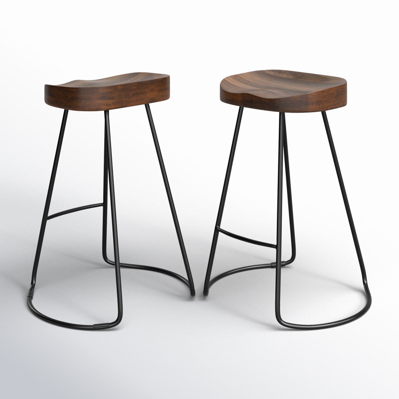 Tabouret de bar et de comptoir en bois massif Keilia, Chestnut/Black, Tabouret de comptoir (siège d'une hauteur de 24,2