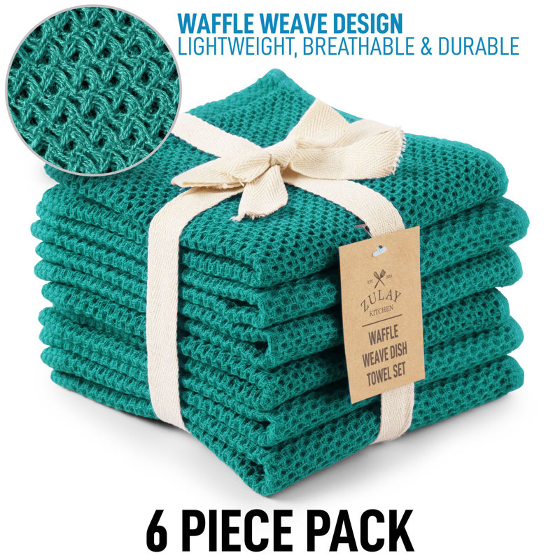 Zulay Kitchen Waffle Weave Kitchen Towels (6 Pack 12 X 12 Inch), Teal