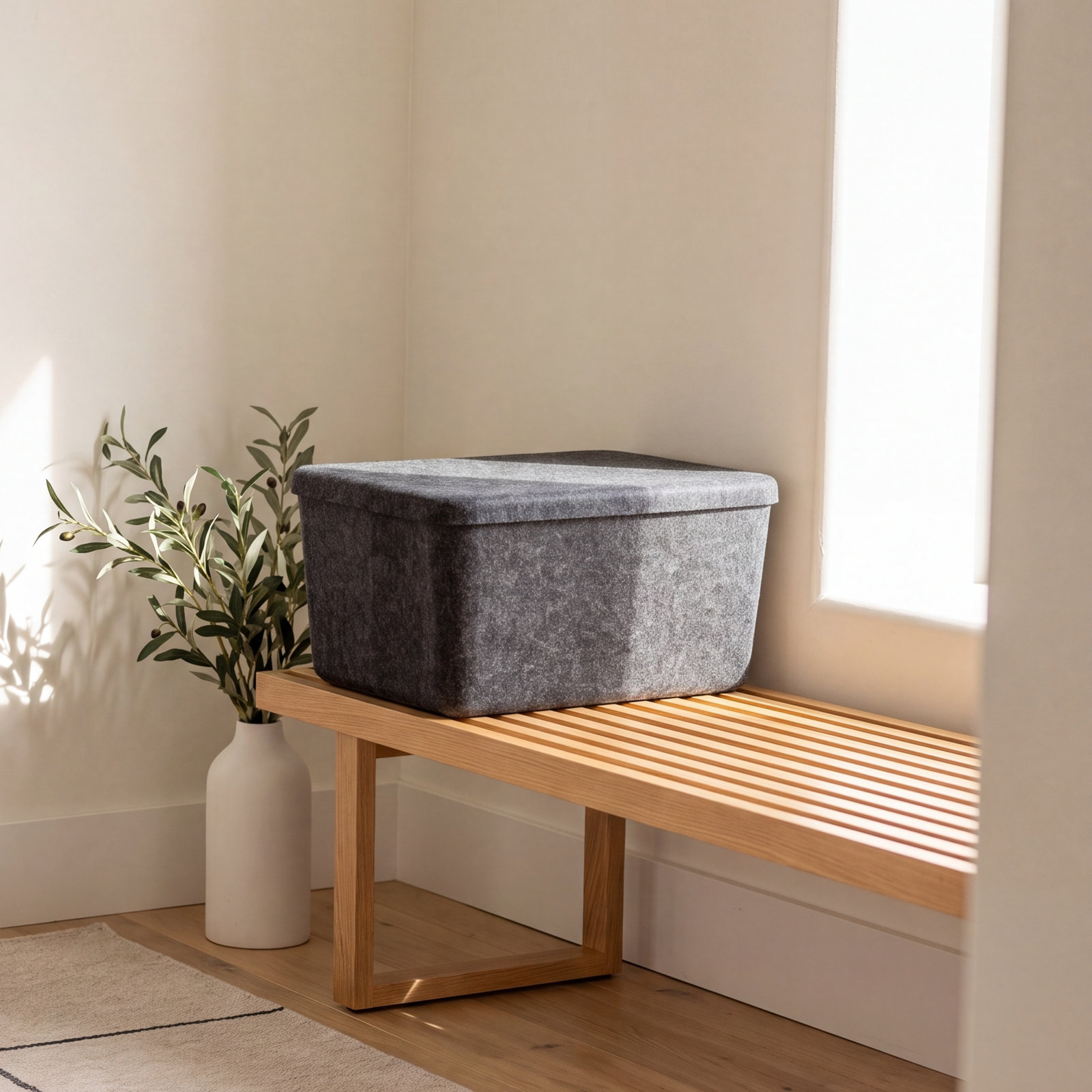 Sculpted Felt Wool Storage Bin, Black