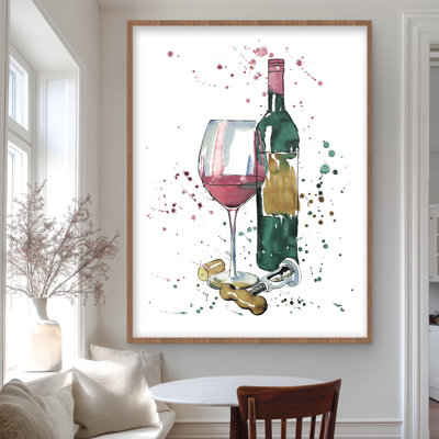 Bouteille de vin rouge - reproduction encadrée