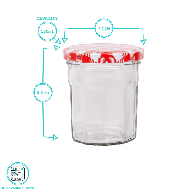 Glass Jar - Set of 24, Red Gingham, 150ml