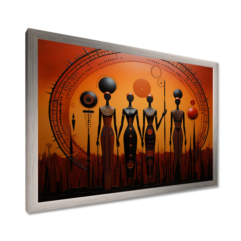 «African Tribal Rhythms I», art mural africain, Cadre simple argenté, H 34 po x l 44 po x P 1,5 po