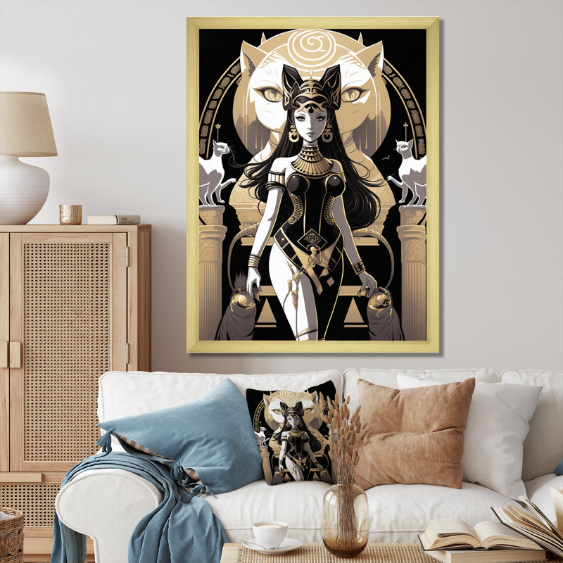 Glamour Goddes - Illustration rétro de chats blancs, H 20 po x l 12 po x P 1 po, Cadre doré à une seule photo