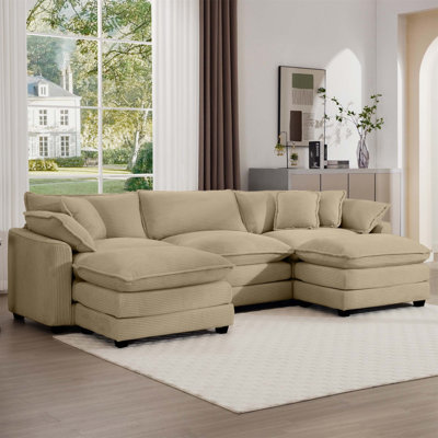 Oversized Modular Cushion Sofa, Portable Ottoman, L-Shaped Corner Low Back Deep Seating Spacious Sofa Set And Sofa Bed For Home Apartment Living Room Set