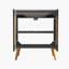 Meuble-lavabo autoportant de 30 po avec finition en chêne noir cannelé, pieds en bois massif et lavabo blanc - Design moderne Mid-Century