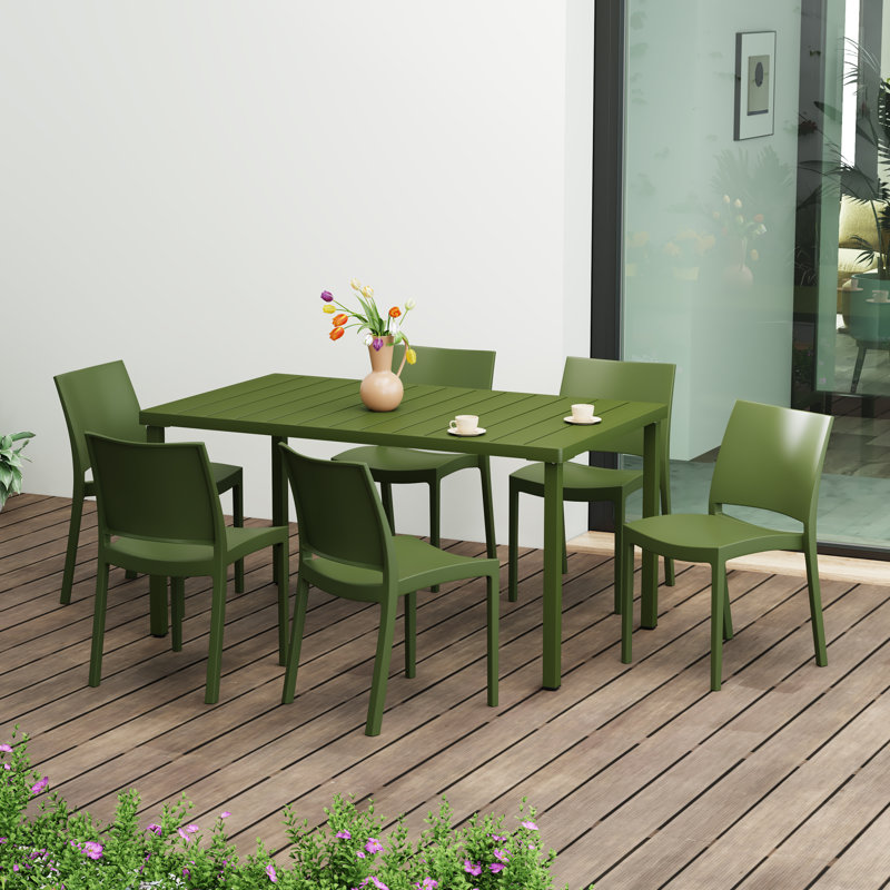 Ensemble de salle à manger rectangulaire pour 6 personnes, Vert