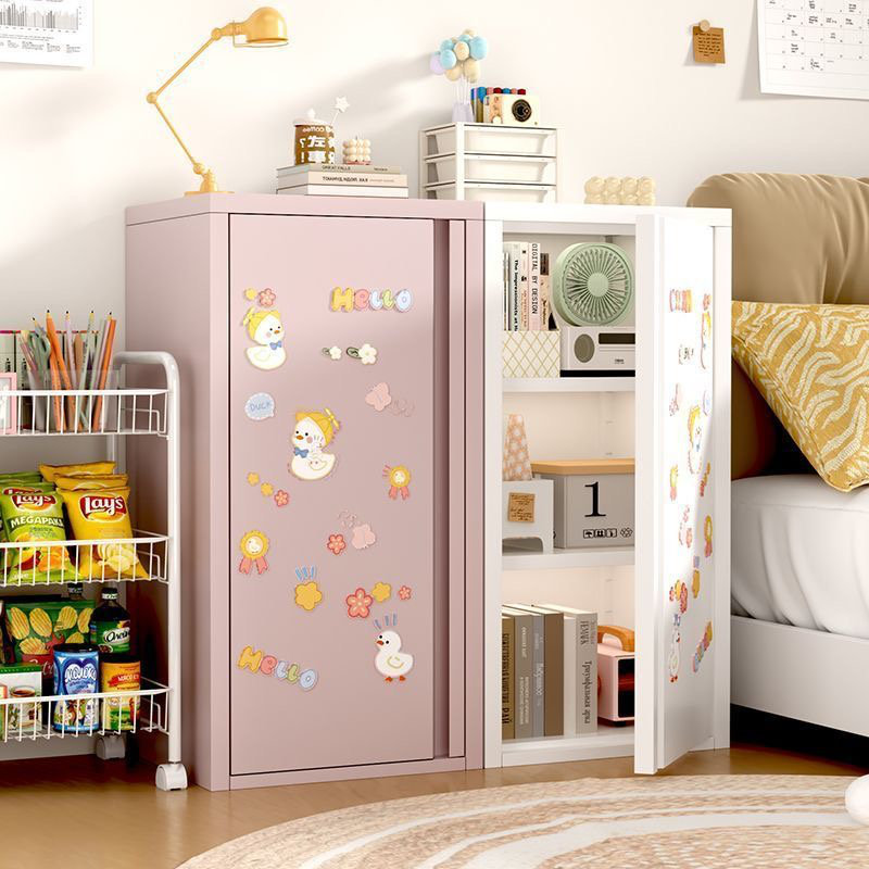 Armoires de rangement en acier étroites à une porte avec portes magnétiques, Rose